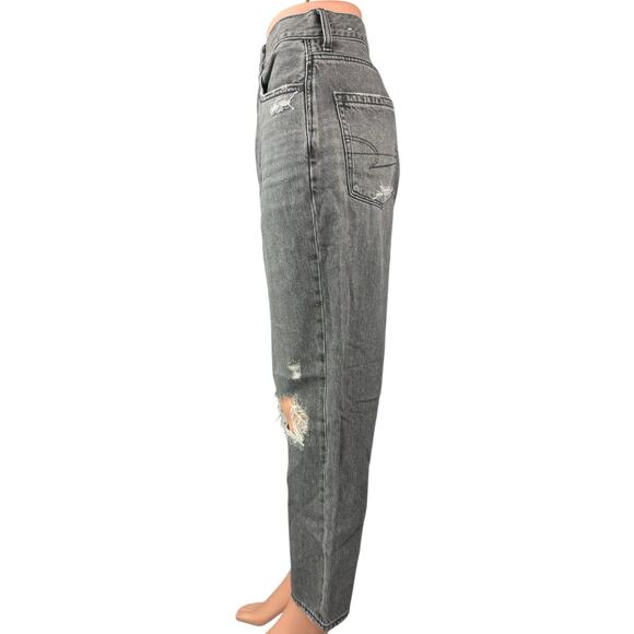 American Eagle Women's Gray Distressed High Rise Cropped Straight Denim Jeans 12 - Picture 2 of 4